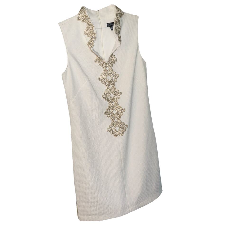 NWT Jessica Howard Dress Women’s 8 Waffle Ivory W/Champagne Gold Trim MCM D14